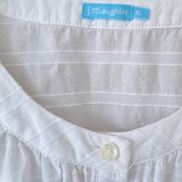 J. McLaughlin White Collarless Button Down Top Size XL Textured Stripe - Picture 5 of 9